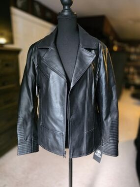 WHET BLU Fallon Vegan Leather Moto Jacket Black Large NWT Asymmetrical Zip Biker